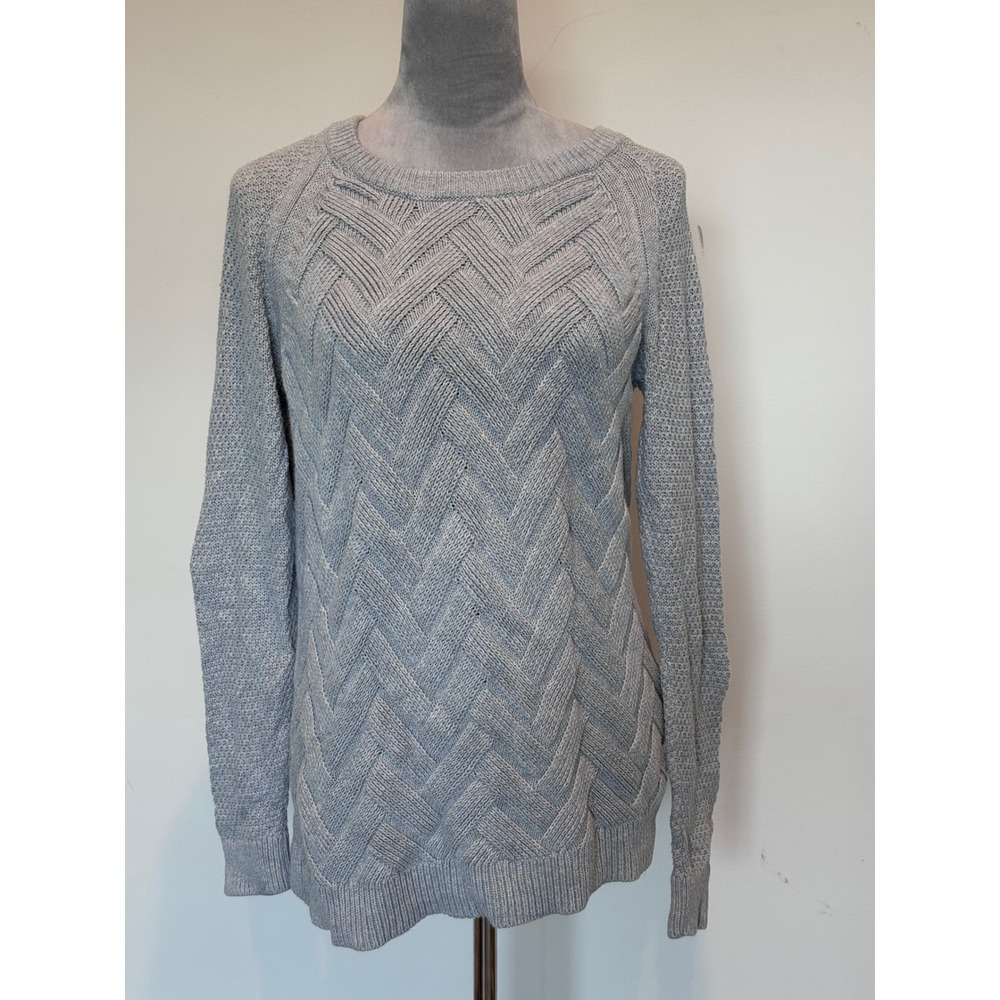 Sonoma Goods For Life Gray Chevron Textured Knit Crewneck Sweater Womens Medium